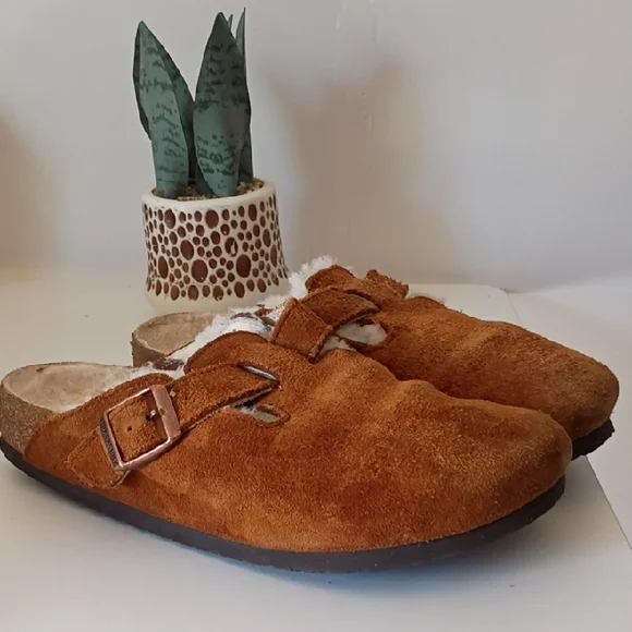 Birkenstock Boston clogs Chestnut Suede Faux-Sheepskin Slip-On Clogs 38 - Picture 5 of 15
